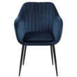 Emilia karfás design szék, sötétkék bársony, fekete láb