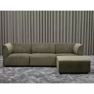 Divani 3 személyes kanapé, puffal, zöld szövet