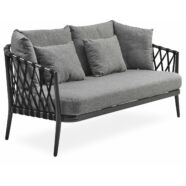 Andria kerti kanapé, szürke párna, fekete szálas, fekete aluminium váz