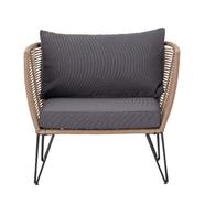Mundo kültéri lounge fotel, szürke szövet, barna váz