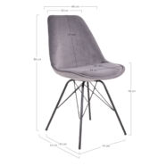 Oslo design szék, szürke bársony, fekete láb