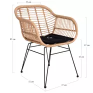 Trieste karfás kerti design szék, rattan, párnával, acél láb