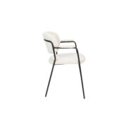 Jolien karfás design szék, fehér bouclé, fekete acél láb