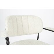 Jolien karfás design szék, fehér bouclé, fekete acél láb