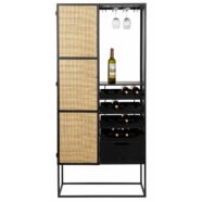 Guuji bortartó szekrény, fekete/rattan, 175x80 cm
