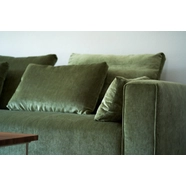 Liam 4 személyes kanapé zöld szövettel, puffal, 7 db zöld párnával