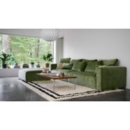 Liam 4 személyes kanapé zöld szövettel, puffal, 7 db zöld párnával
