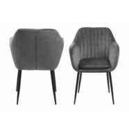 Emilia design karfás szék, szürke bársony, fekete fém láb