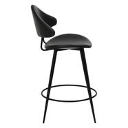 Napoleon design counter bárszék, vintage fekete műbőr, fekete fém láb