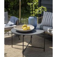 Avisa kerti lerakóasztal, cement, fekete fém láb, D80 cm