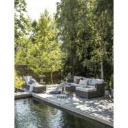 Calvi kerti kanapé, jobb ottomános, törtfehér, natúr polyrattan