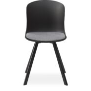 Tyler design szék, fekete műanyag, szürke ülőpárna, fekete fém láb
