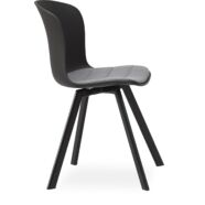 Tyler design szék, fekete műanyag, szürke ülőpárna, fekete fém láb