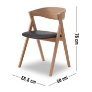 City design szék, fekete bőr ülőlap, fehérített tölgy láb