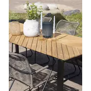 Krokan kerti asztal, teakfa, fekete porszórt fém láb