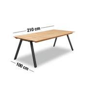 Rinnan kerti asztal, natúr teakfa, fekete porszórt fém váz