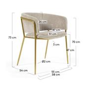 Runnie design szék, bézs bársony, aranyozott acél láb
