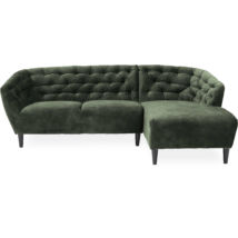 Ria jobb ottomános kanapé, sötétzöld velúr, fekete fa láb