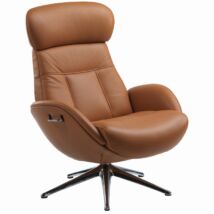 Elegant relax fotel, konyak barna bőr, króm láb