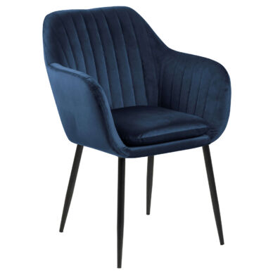Emilia design karfás szék, sötétkék bársony, fekete láb