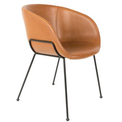 Feston design karfás szék, vintage barna textilbőr