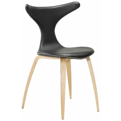 Dolphin design szék, fekete textilbőr, tölgy láb