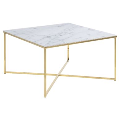 Alisma dohányzóasztal, fehér márvány print, arany színű váz