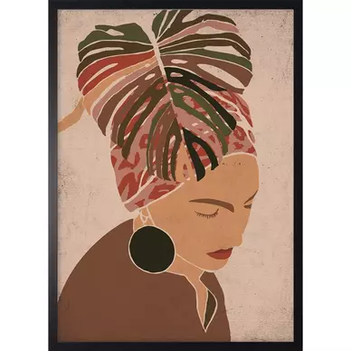 A woman under a Zen monstera leaf kép, 53x73 cm