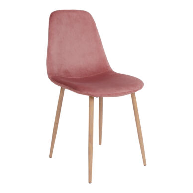 Stockholm design szék, rózsaszín bársony, tölgy színű fém láb