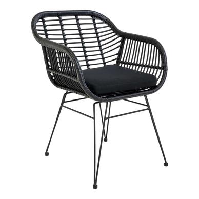 Trieste kültéri karosszék, fekete polyrattan, párnával