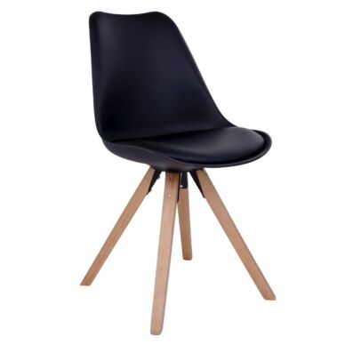 Bergen design szék, fekete PU, natúr gumifa láb