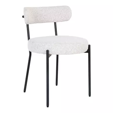 Badalona design szék, fehér bouclé, fekete acél láb