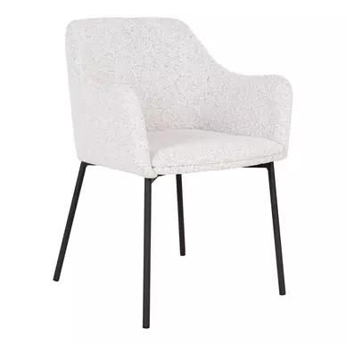 Melilla design karfás szék, fehér bouclé, fekete acél láb