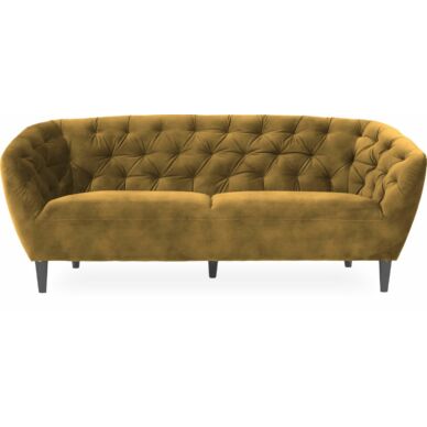 Ria 3 személyes kanapé, mustársárga velúr, fekete fa láb