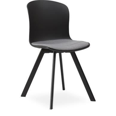 Tyler design szék, fekete műanyag, szürke ülőpárna, fekete fém láb