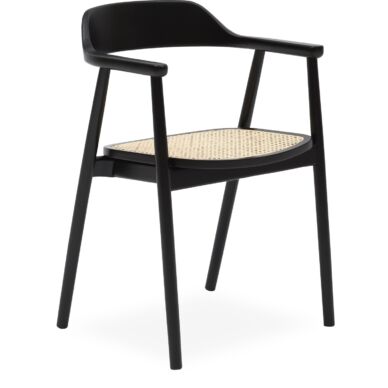 Newton design karfás szék, natúr fonat, feketére festett fa láb