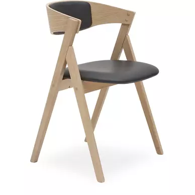City design szék, fekete bőr ülőlap és hátlap, fehérített tölgy láb