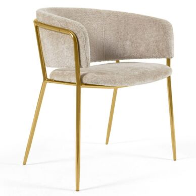 Runnie design szék, bézs bársony, aranyozott acél láb