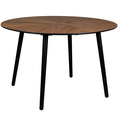 Clover étkezőasztal, dió, fekete fa láb, D120 cm