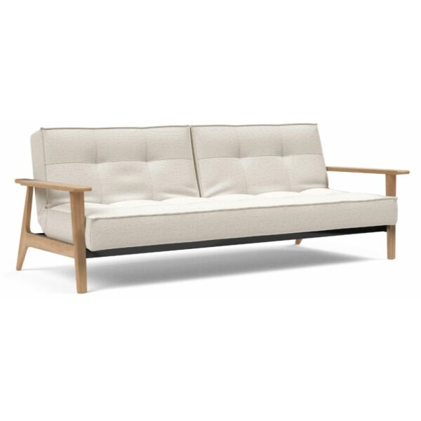 Splitback ágyazható kanapé, frej karfás, törtfehér szövet, tölgy láb