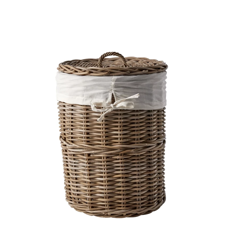 Vallea szennyeskosár, szürke rattan, D40 cm