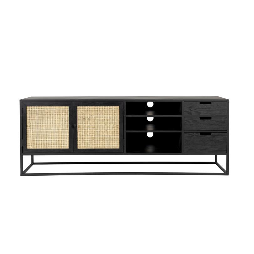 Guuji komód, fekete/rattan 