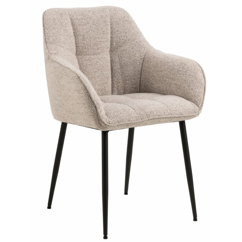 Brenda karfás design szék, bézs szövet, fekete acél láb