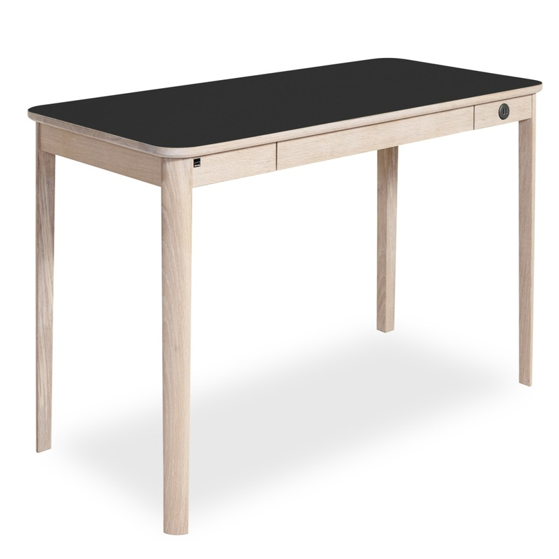 SM131 íróasztal, olajozott fehérített tölgy/fekete, fa láb