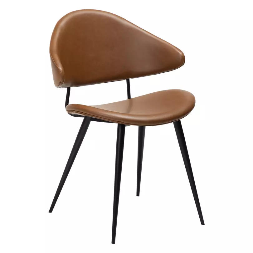 Napoleon design karfás szék, vintage barna textilbőr, fekete fém láb