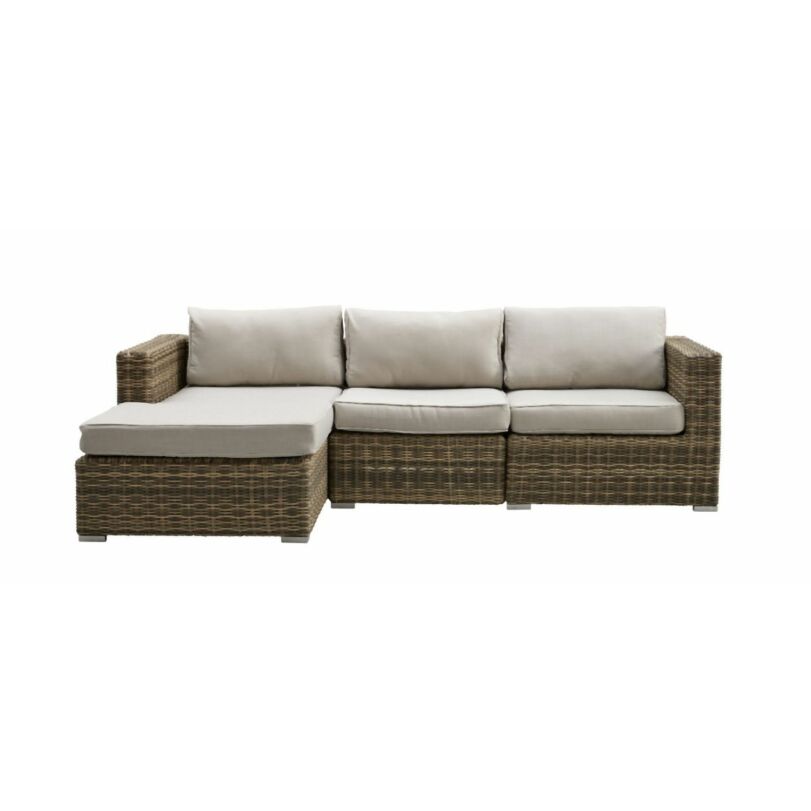 Calvi kerti kanapé, bal ottomános, törtfehér, natúr polyrattan