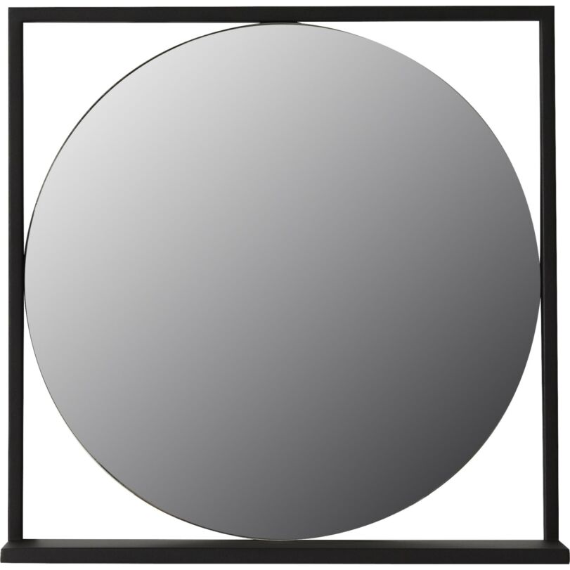Asgard tükör, polcos, fekete fém keret, 50x50 cm
