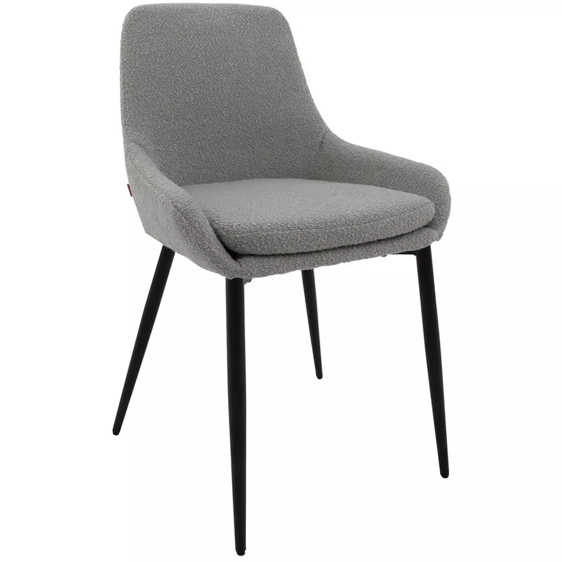 Liv design szék, szürke bouclé, fekete fém láb